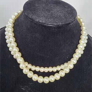 Pearl Necklace Double Choker Set Vintage Faux Pearls Set/ 2 18 inch Stretch